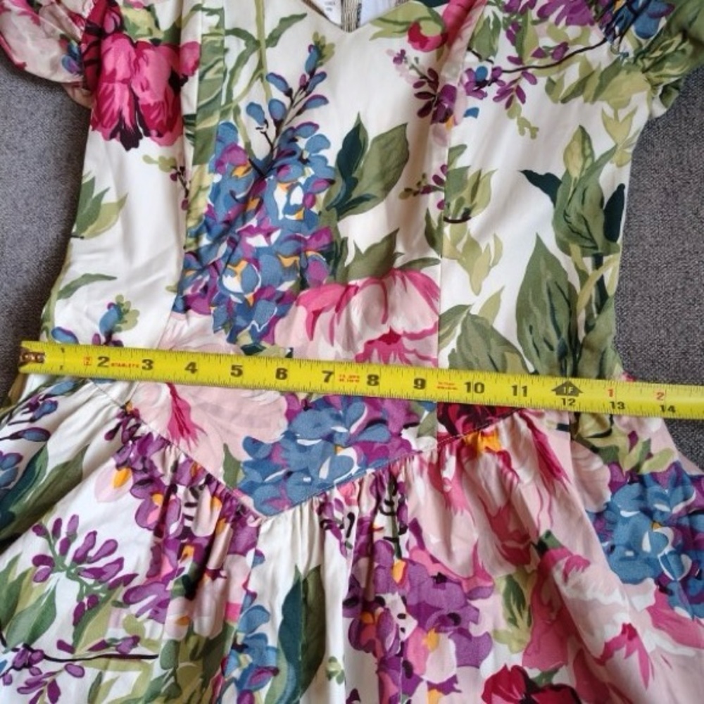 Vtg Moda Int’l Floral Midi Dress Women 10 Corset Ruched Off The Shoulder Prom - Picture 14 of 16